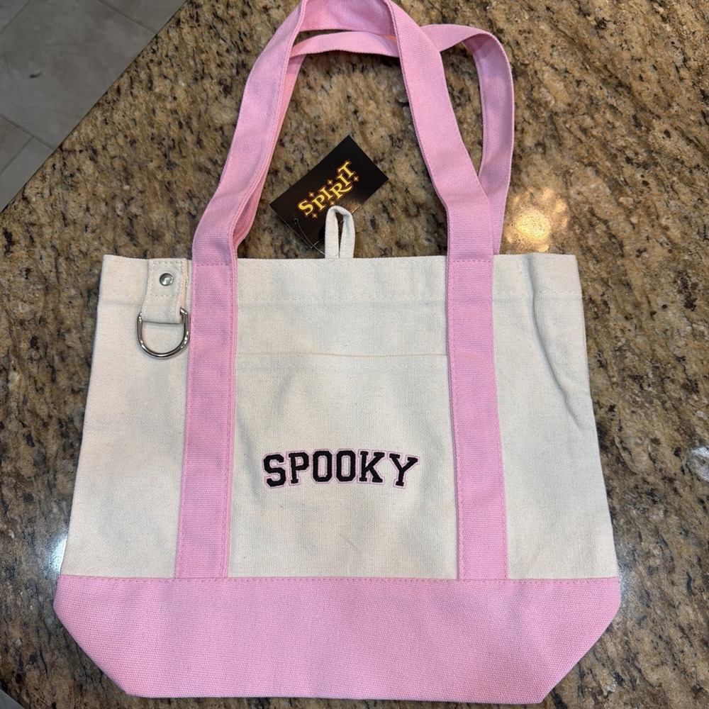 Spirit Halloween 2026 Spooky Pink Embroidered Canvas Mini Tote Bag